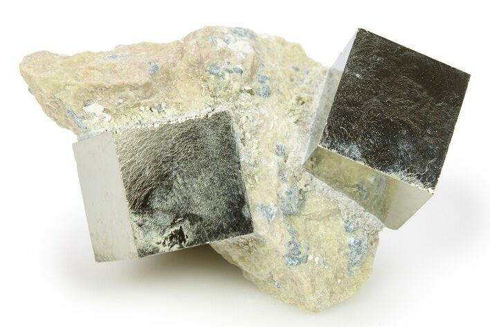 Three Natural Pyrite Cubes In Rock - Navajun, Spain #265302